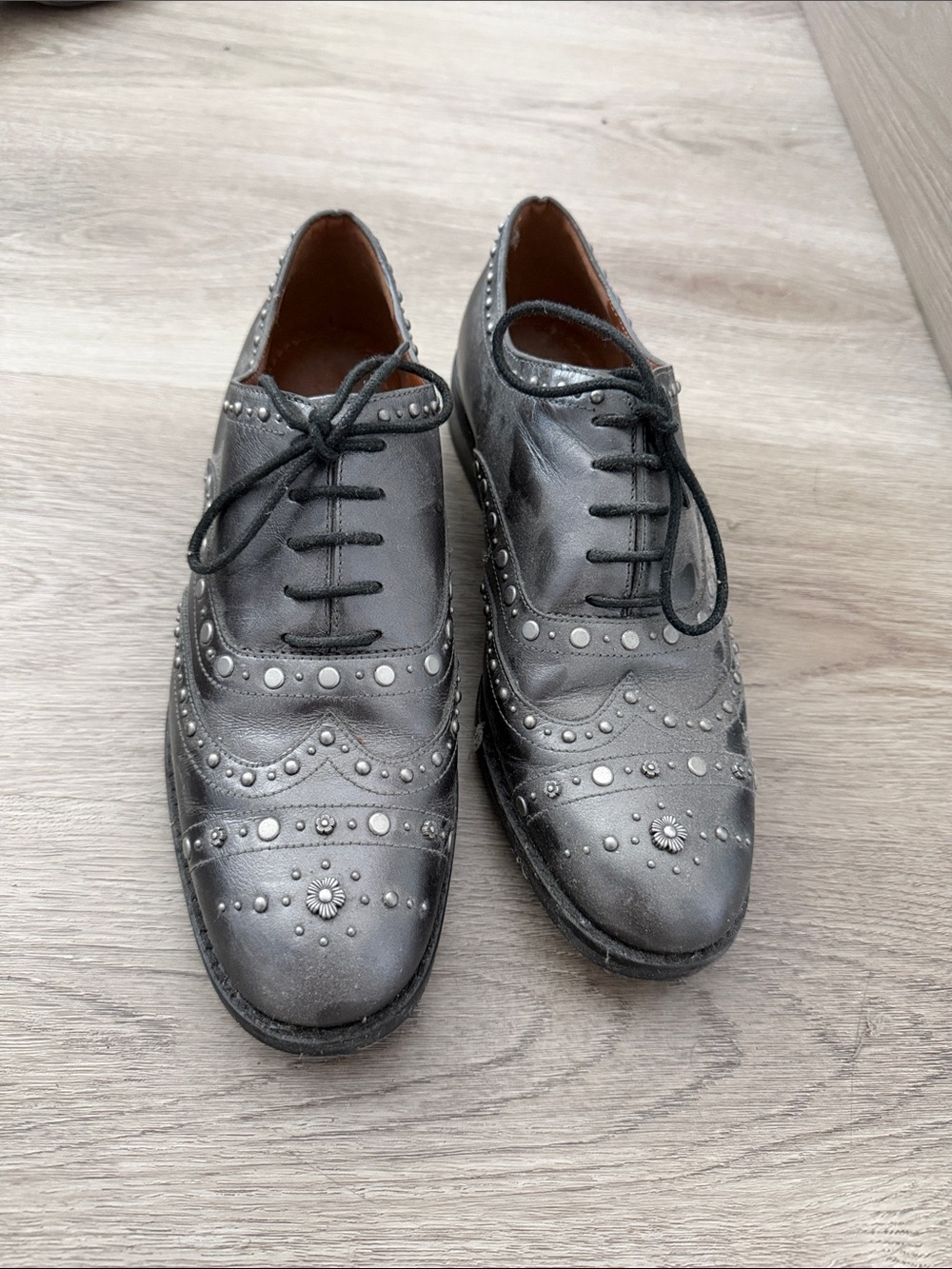 Coach Gunmetal Studded Wingtip Oxfords